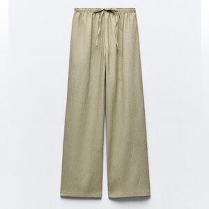 NWT Zara Textured Straight Leg Pants - Light Khaki - size Small